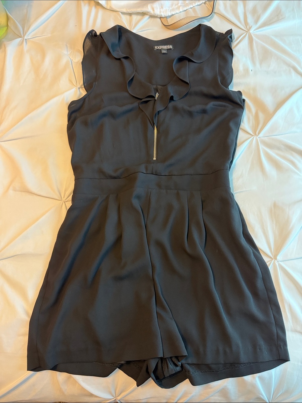 Express Black Ruffle Zip-Front Romper size S